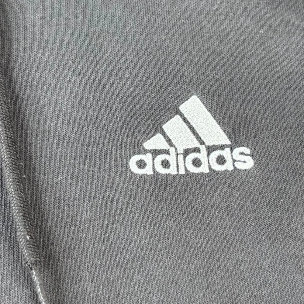 Adidas black zip up hoodie with white stripes on sleeves SZ M